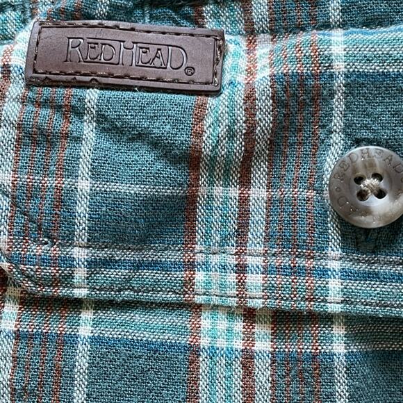 RedHead Workhorse Green Plaid Short Sleeve Double Flap Pocket Button Up Shirt XL - Picture 5 of 6